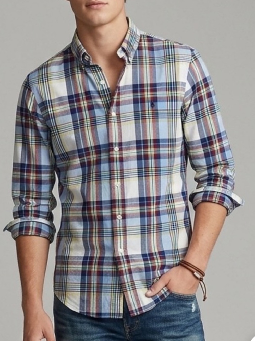Ralph Lauren Pony Polo Boys Long Sleeve Plaid Button Up Shirt Size 14-16 Cotton